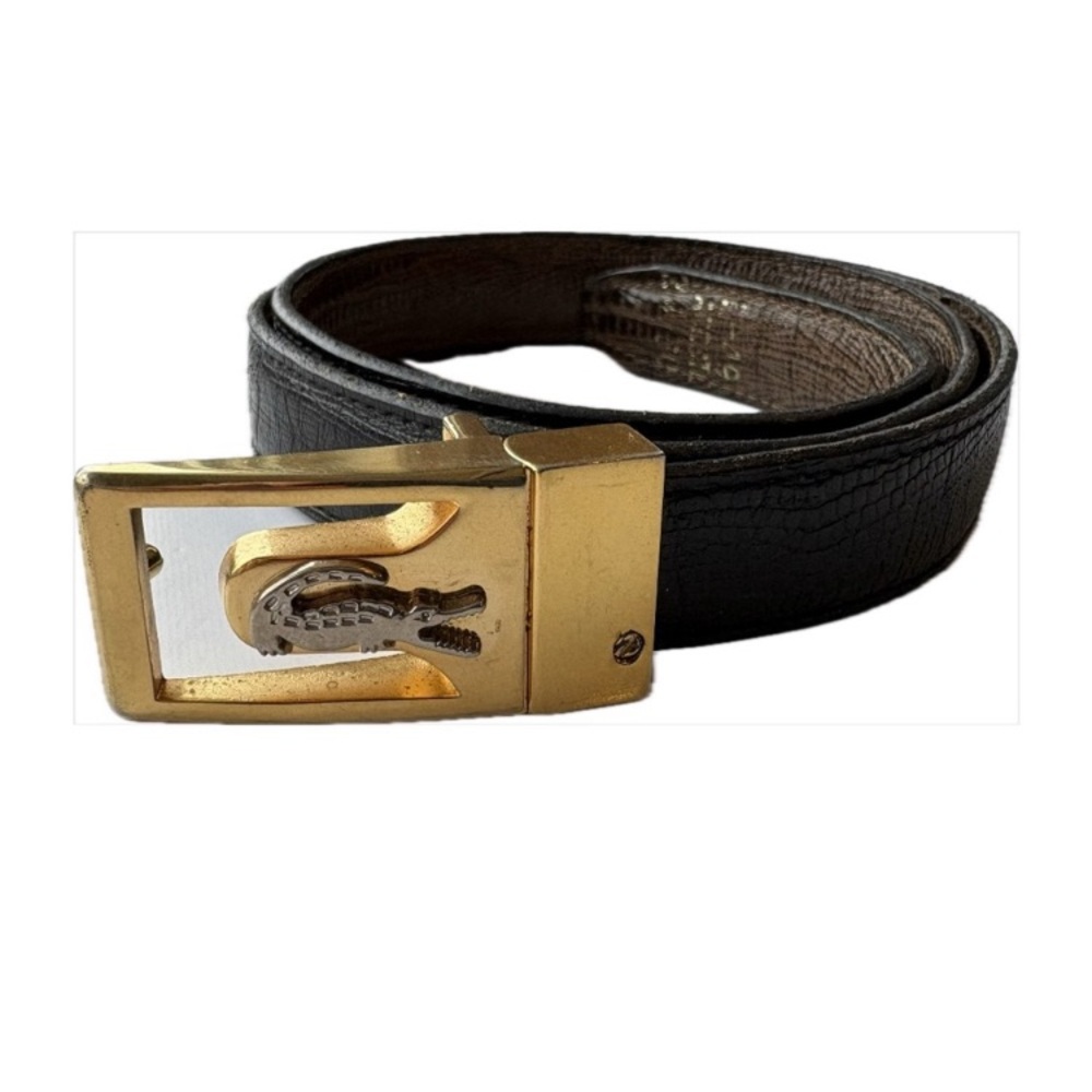 Genuine Lacoste Reversible Black and Brown Leather Belt with Gold Buckle